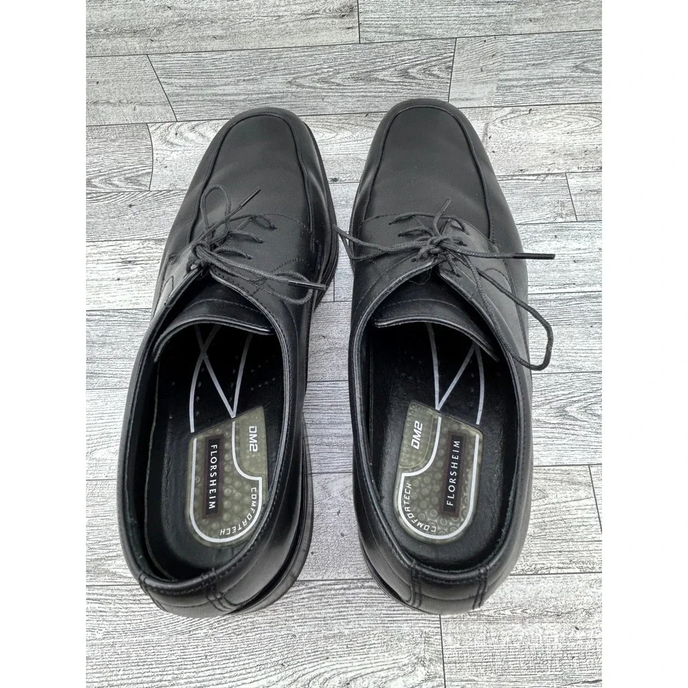 Florsheim Comfortech DM2 Men Sz 12D Black Leather Bicycle‎ Toe Oxfords 18291-01